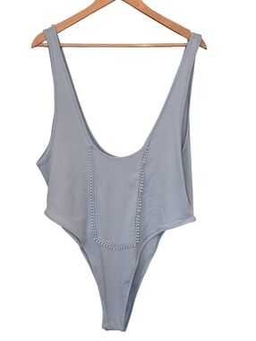 Incerun Men's Light Blue Sleevless Ribbed Bodysuit PomPom Detail Size 2XL EUC